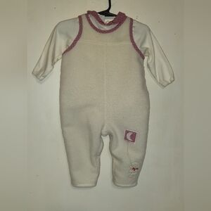 Carter's 2 Pc Baby Overalls. Cream Color Fleece PUPPY  6-9ms
